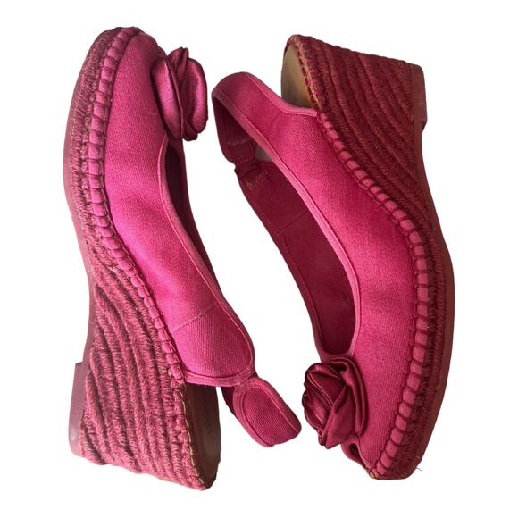 Libby Edelman Curtsy Pink Denim Rosette Wedge peep toe Espadrille size 8.5 - Picture 6 of 16